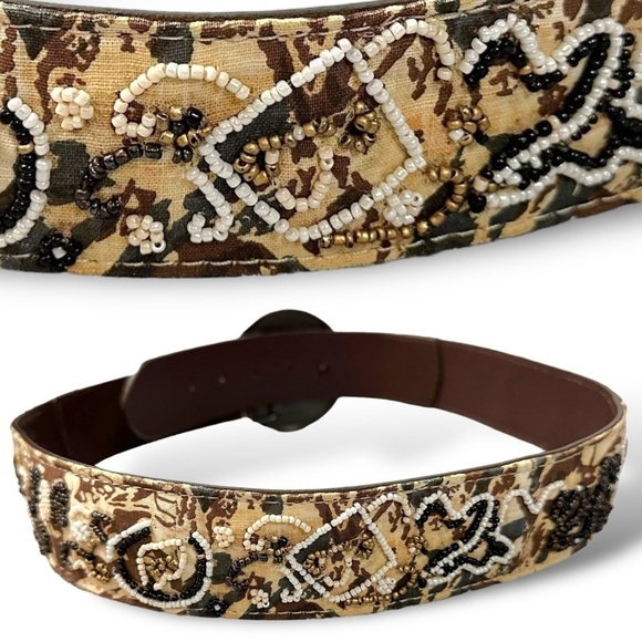 Chico’s Bohemian Medallion Beaded Brown Leather Belt Small 38.5” Coastal Boho - Picture 9 of 13